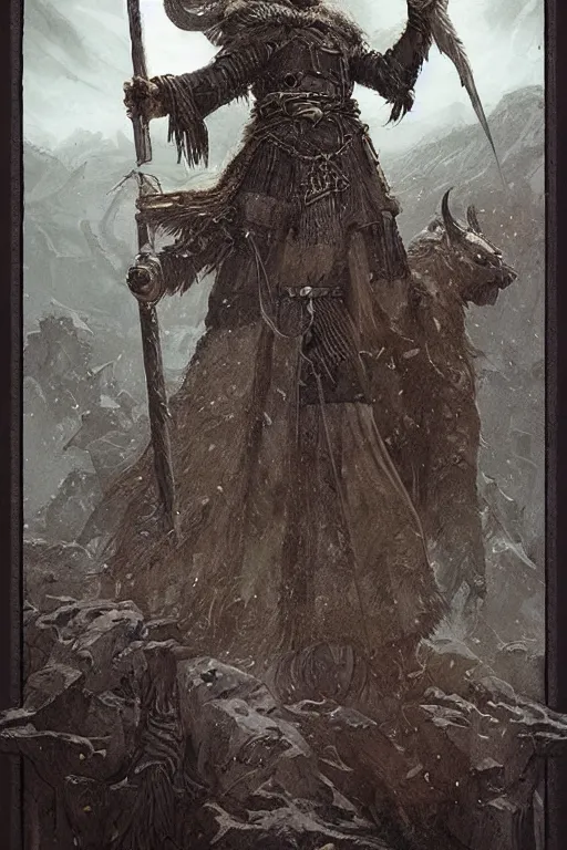 Image similar to tarot card, viking style, concept art by Greg Rutkowski and James Gurney, intricate illustration, detailed