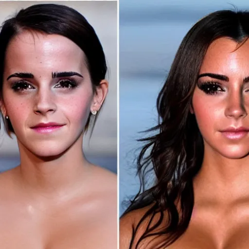 Image similar to emma watson mixed with kim kardashian, 5 0 - 5 0 mixture