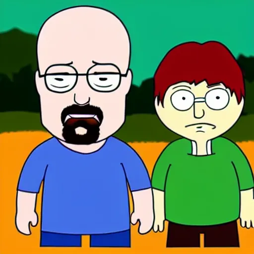 Prompt: Walter White and Jesse Pinkman in the style of Family Guy, cartoon