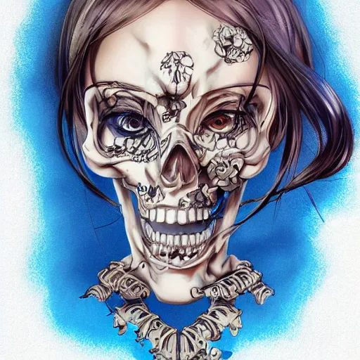 Image similar to anime manga skull portrait young woman skeleton, bikini, hello kitty, Disney , highly detailed, digital art, art by JC Leyendecker and sachin teng