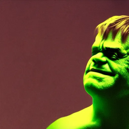 Prompt: Elton John as The Hulk, cinematic, movie still, 8k, photorealistic, dramatic,