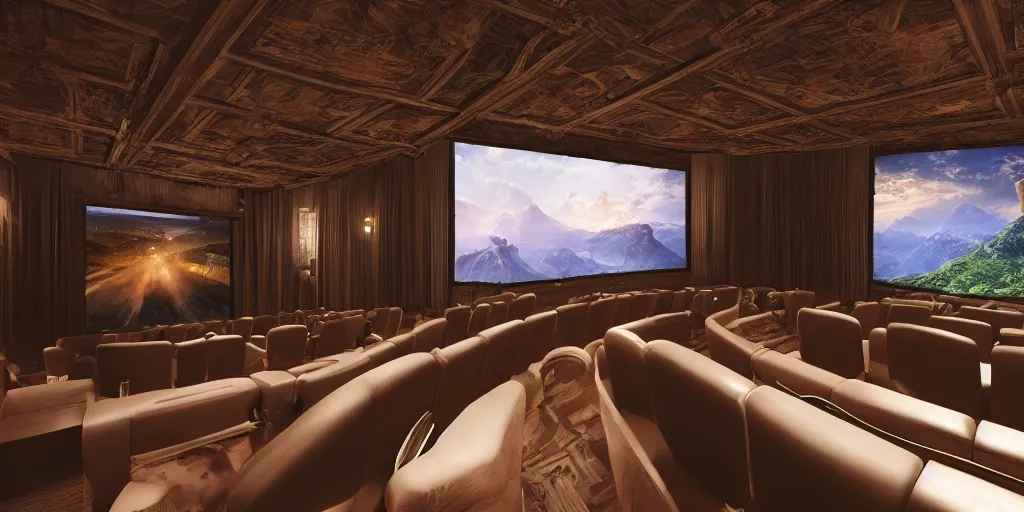 Prompt: view inside from a bioscope cinema hall, unreal 5, hyperrealistic, realistic, photorealistic, dynamic lighting, highly detailed, cinematic landscape, studio landscape, studio lighting