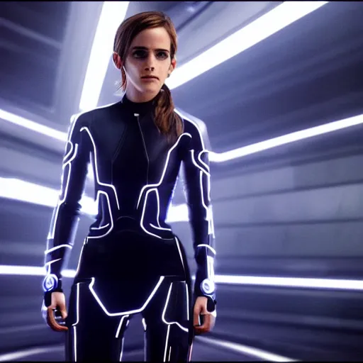 Image similar to emma watson in the movie tron legacy ( 2 0 1 0 ), cinematic, film still