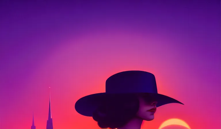 Prompt: a beautiful and immaculate young teenager girl with fedora hat. synthwave, detailed. trending on artstation. recommended for you behance. by chris moore. by edward hopper., beeple colors, metropolis filmic. gotham city.