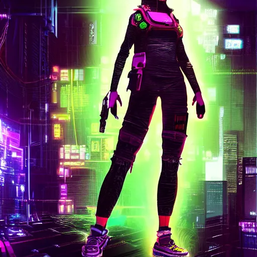 Image similar to “high detail picture of a Cyberpunk girl, digital art, concept art, neon colors, high contrast, sharp focus, hiperrealist, photorealist, Artstation trending, DeviantArt, cybernetics, techwear, urban samurai, netrunner, Shadowrun, Cyberpunk 2077, Deus Ex”