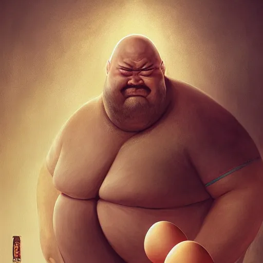 Image similar to Bald Giant Sumo beastly Samurai with an egg growing from his stomach, Digital, dark, fantasy, character, arstation by Bastien Lecouffe-Deharme, Balaskas, Christopher