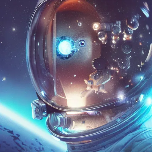 Image similar to an epic portrait of an astronaut entering the micro atom realm of microscopic multiverse with a tiny micro spaceship, cinematic lighting, under a microscope, trending on Artstation, highly detailed, insane details