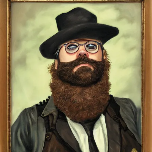 Prompt: steampunk portrait of matt christman, oil on canvas