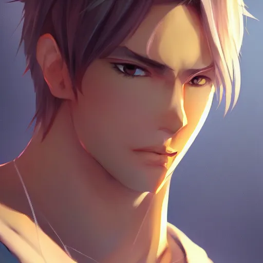 Image similar to detailed beautiful male character art of a protagonist, depth of field, on amino by sakimichan patreon, wlop, weibo high quality art on artstation