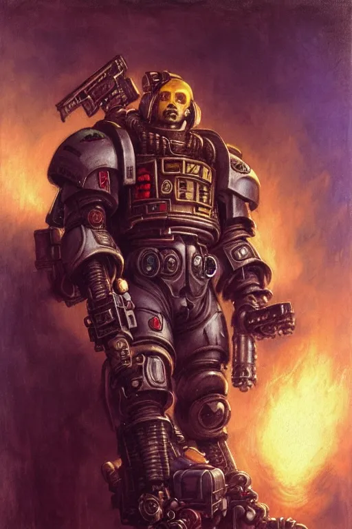 Image similar to character portrait cyberpunk starcraft terran warhammer 4 0 k space marine commmissar ( ( ( ( ( ( ( ( totally definitely not negative no not mona lisa inspired ) ) ) ) ) ) ), character design, painting by gaston bussiere, katsuya terada, frank frazetta, tom of finland, trending on artstation