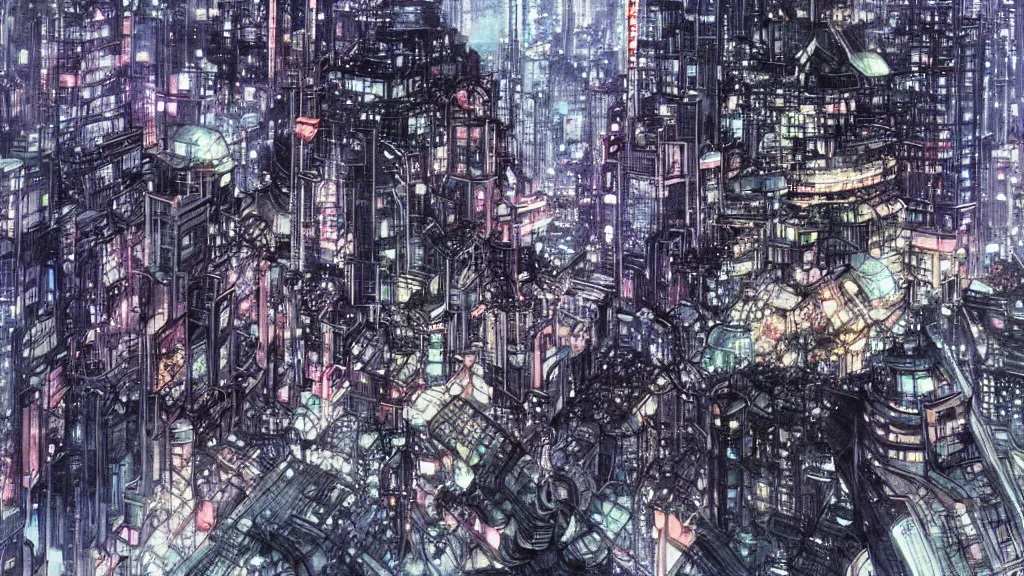 Image similar to futuristic japanese city illustration by star wars yoshitaka amano,