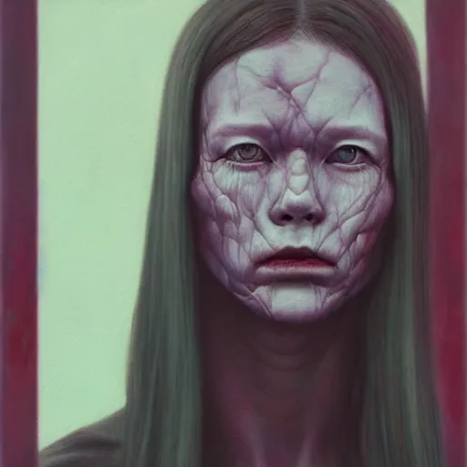 Image similar to portrait of an alien by Sean Yoro, Chie Yoshii and Martine Johanna, dark, moody, foggy, gloomy, high details, washed colors