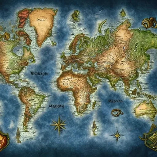 Prompt: Epic fantasy world map