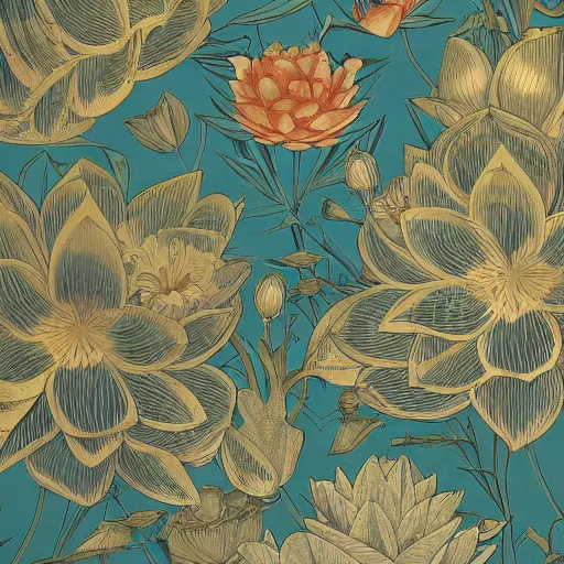 Image similar to Gilded lotus princess oriental wallpaper, james jean