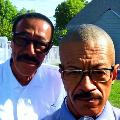 Prompt: walter white and gus fring having a barbeque, selfie