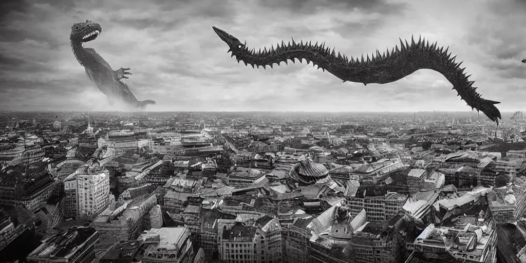 Prompt: kaiju attack in budapest photography realistic, detailed, cinematic