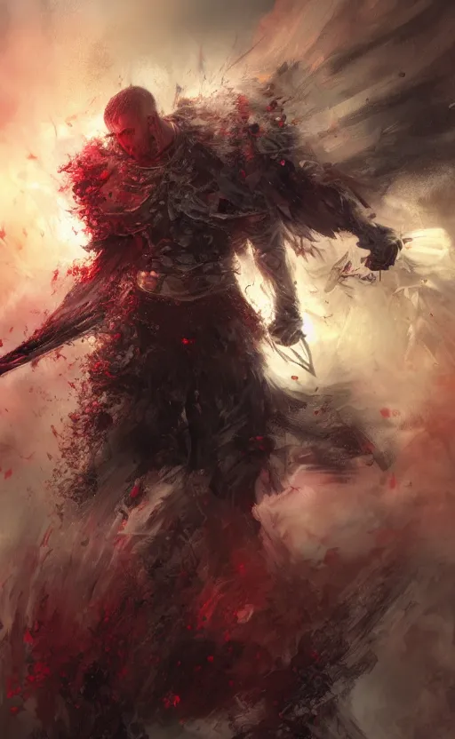 Image similar to full body shot Guts Berserk fan art, digital 2d, extremely detailed, made by wlop, maxwell boas, Naranbaatar Ganbold, Raymond Swanland and Ruan Jia. Masterpiece