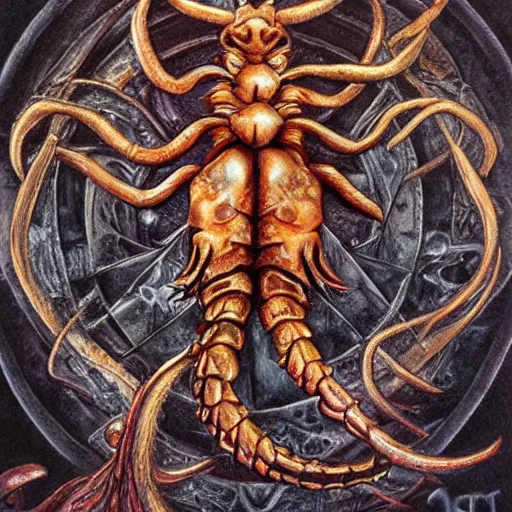 Image similar to detailed and sharp scorpio artistic zodiac artwork, mystic style, detailed, 8 k, detailed, symmetrical, by brian froud