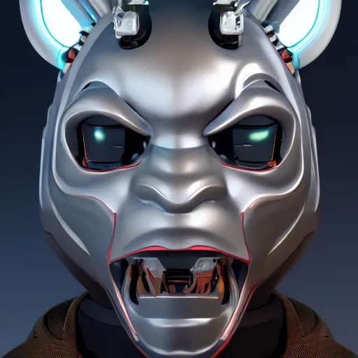 Prompt: a portrait of a futuristic robot oni mask, 4 k, realistic, detailed, render, biopunk