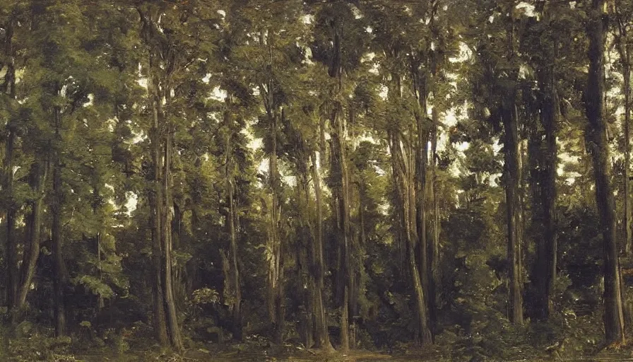 Image similar to a beautiful row of trees, blank black background by eugene von guerard, ivan shishkin, john singer sargent