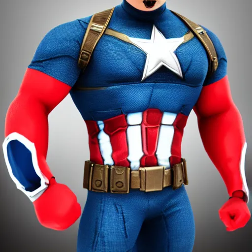 Prompt: Giga Chad as Captain America, photo realistic