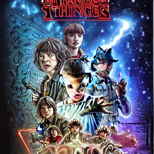 KREA - Stranger Things Season 5 Poster with cast of Futurama, high  resolution, hyper detailed, intricate, photorealistic, all cast members,  netfilx !n-9