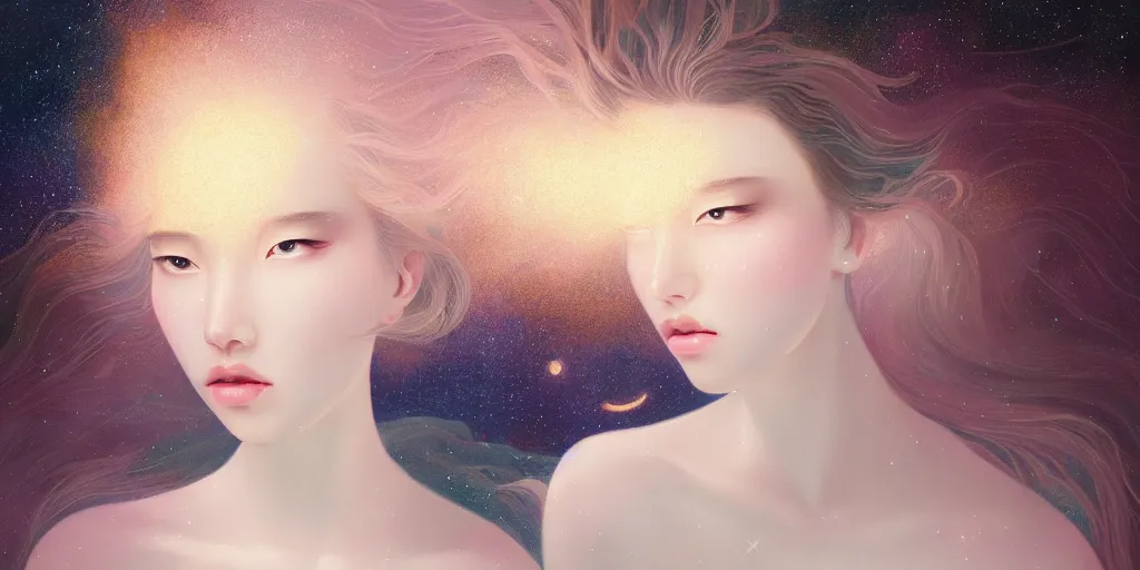 Image similar to breathtaking delicate detailed concept art painting beauty faces with starry night inside, by hsiao - ron cheng, bizarre compositions, exquisite detail, pastel colors, 8 k