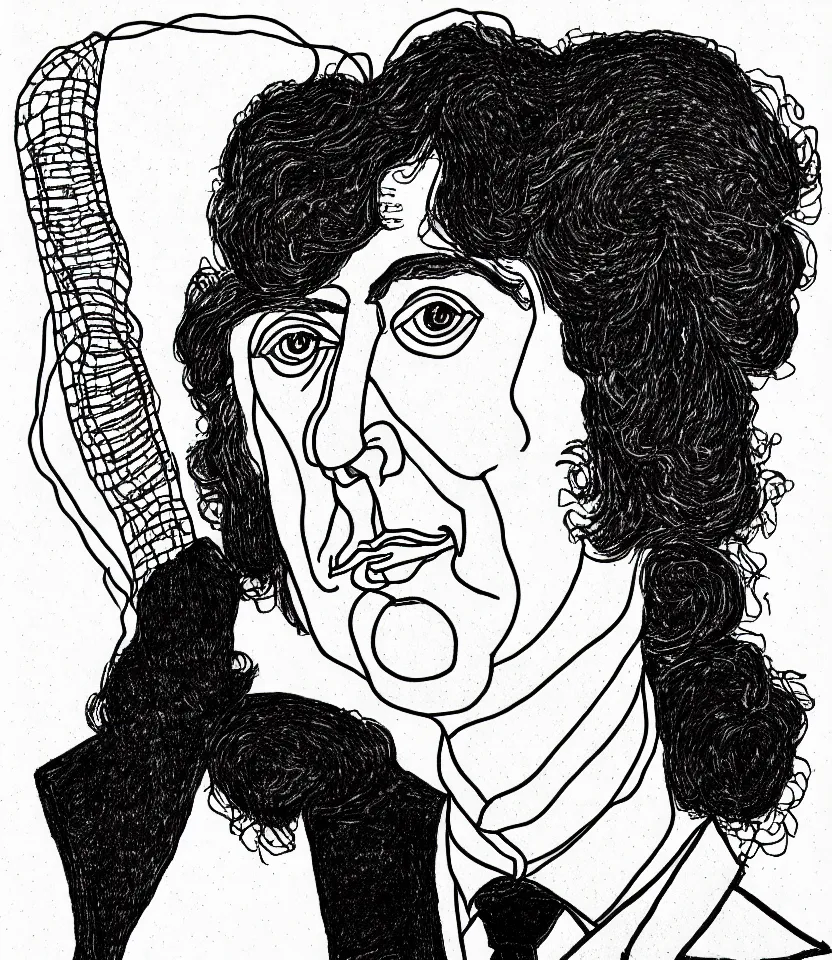 Prompt: detailed line art portrait of oscar wilde, inspired by egon schiele. caricatural, minimalist, bold contour lines, musicality, soft twirls curls and curves, confident personality, raw emotion