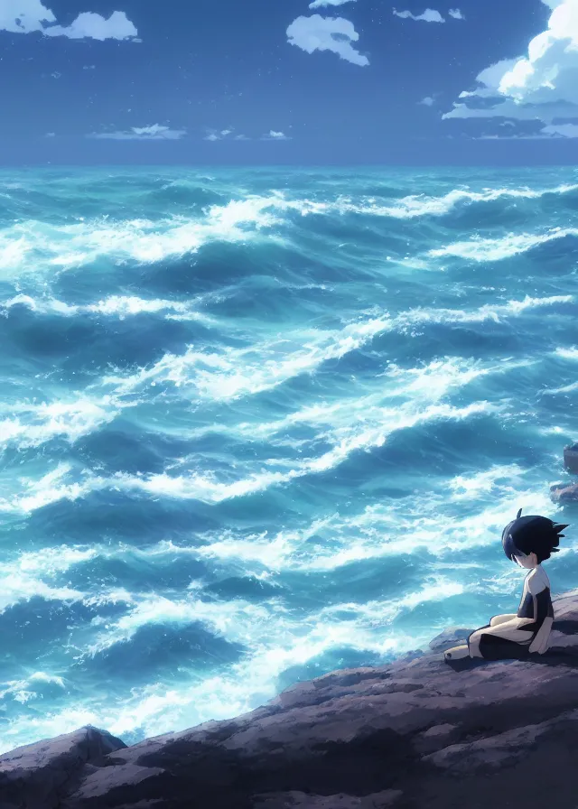 Image similar to sea shore, makoto shinkai