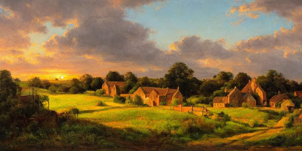 beautiful oil landscape painting of an old quaint Stable Diffusion