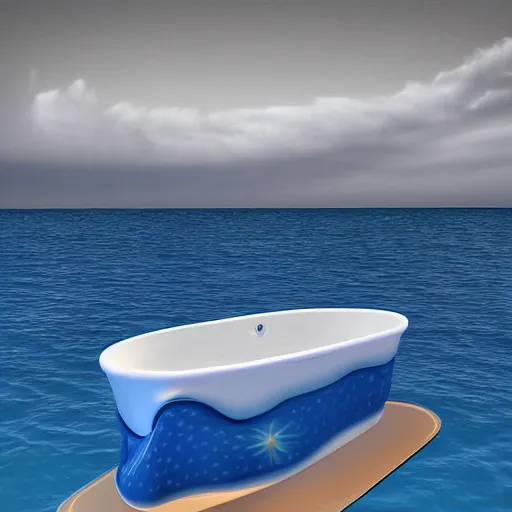 Image similar to cruise liner in the shape of a bathtub duck in the middle of the ocean. digital art