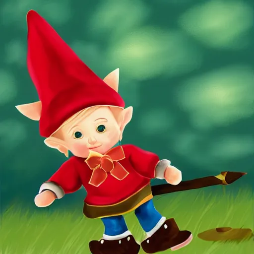 Image similar to athletic gnome with blonde hair and short bow, digital art