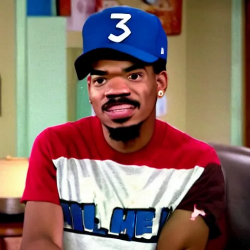 Image similar to a tv still of Chance The Rapper starring as a college student in a 1993 black sitcom