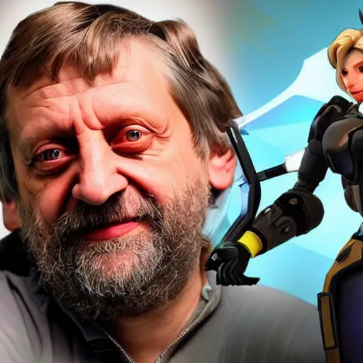 Image similar to slavoj zizek as a main overwatch character