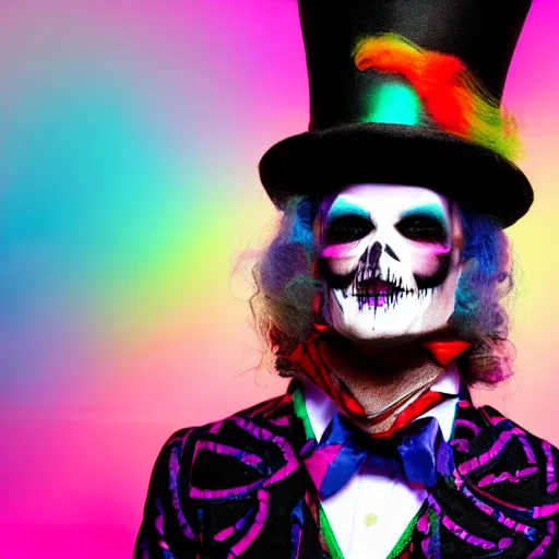 Prompt: grim-hatter, professional photoshoot, neochrome acid colors