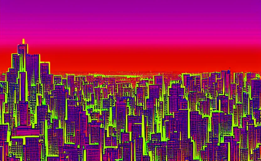 Prompt: beautiful synthwave city in a spectrogram