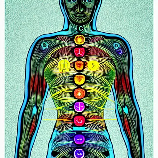 Image similar to a sketch of the chakras of the human body.