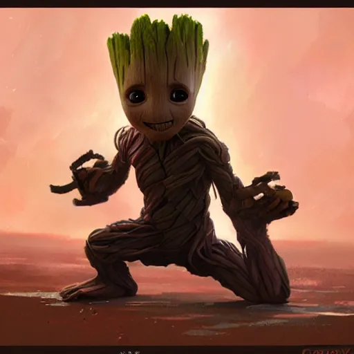 Image similar to i am baby groot by greg rutkowski