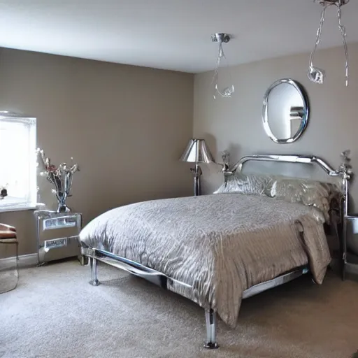 Prompt: chrome bedroom, shiny, craigslist photo