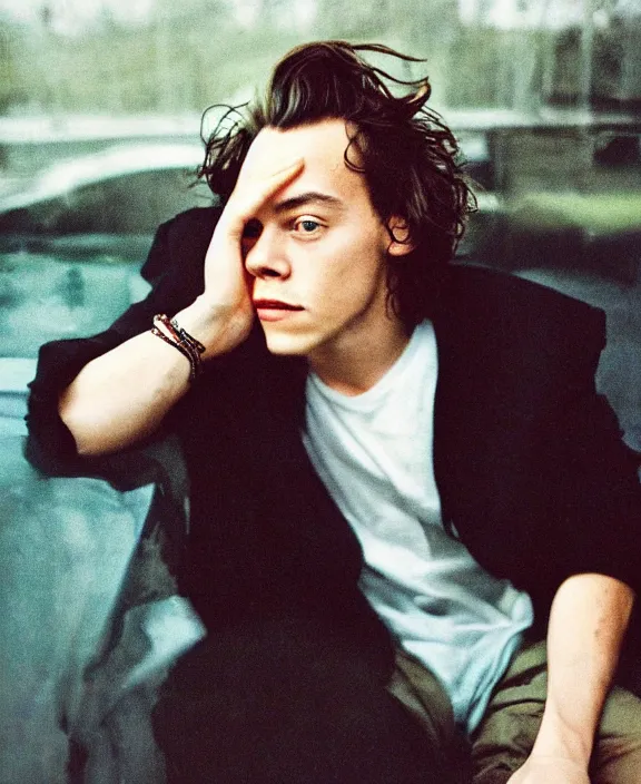 Prompt: portrait of harry styles photographed by nan goldin