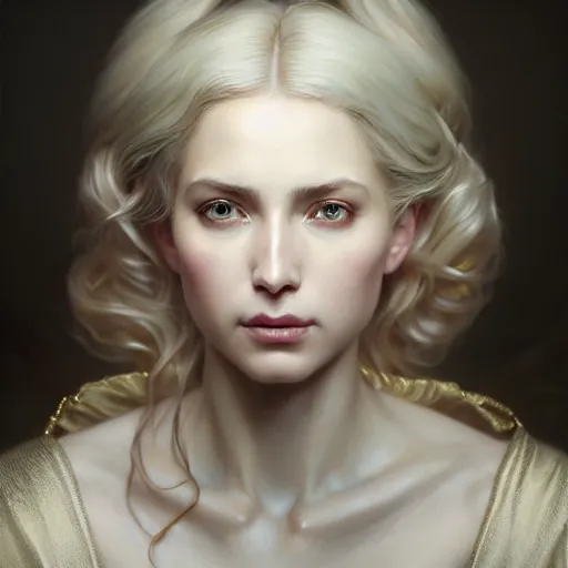 Prompt: portrait painting of a beautiful blonde woman with a kind face wearing a feathered cloak and a fancy silk white dress, ultra realistic, concept art, intricate details, eerie, highly detailed, photorealistic, octane render, 8 k, unreal engine. art by artgerm and greg rutkowski and charlie bowater and magali villeneuve and alphonse mucha