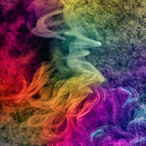 Image similar to multi color smoke with the outstretched ribbed wings of a fairytale dragon, billowy, 8 k, 4 k