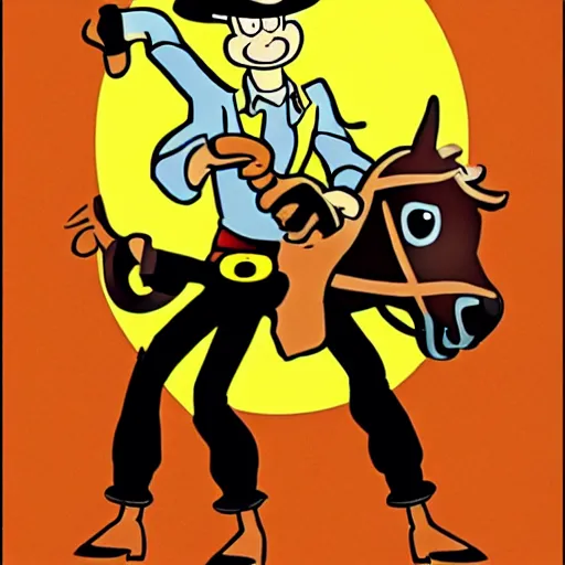 Prompt: lucky luke, killing, tintin, in the style of morris and rene goscinny