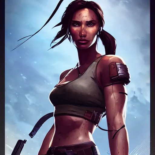 Prompt: portrait of lara croft. sharp focus, cinematic pose, cinematic lighting, unreal engine render. art by josan gonzales and moebius and deathburger.