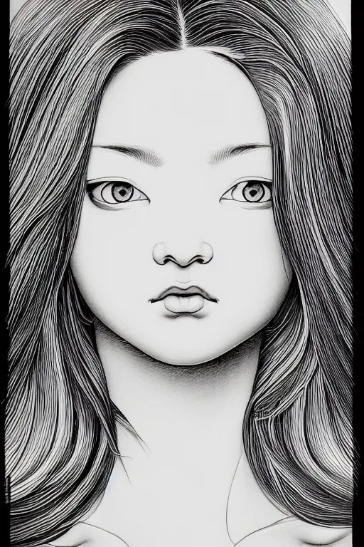 Image similar to beautiful portrait of a woman, negative no not mona lisa pose, highly detailed ink illustration of a dark alley of taipei, b & w clean shaped illustration by kim jung gi, ric estrada, ron english and eiichiro oda