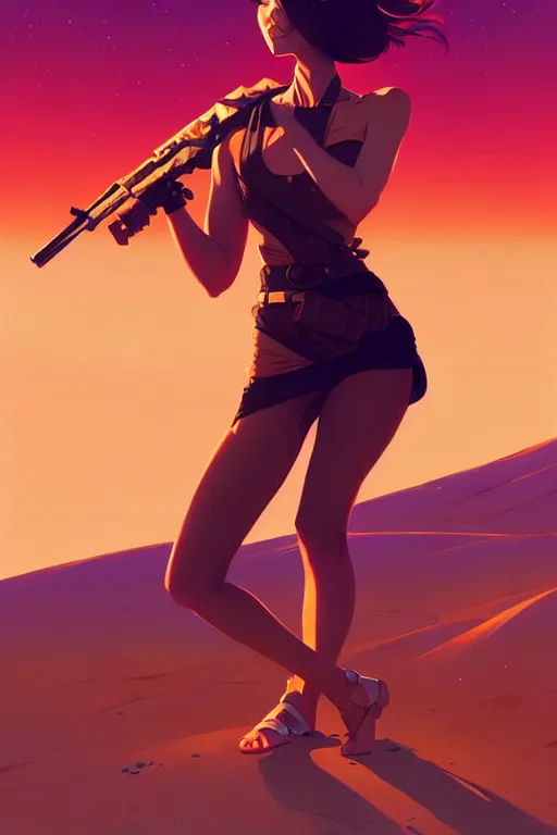 Prompt: smooth weapon, desert colors, centered median photoshop filter cutout vector behance hd by artgerm, jesper ejsing, by rhads, makoto shinkai and lois van baarle, ilya kuvshinov, rossdraws, illustration, art by ilya kuvshinov and gustav klimt