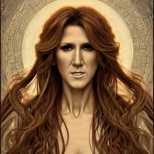 Image similar to amazing lifelike award winning pencil illustration of Celine Dion with gorgon hair trending on art station artgerm Greg rutkowski alphonse mucha cinematic