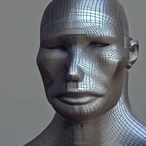 Image similar to 3 d render melted humanoid, sculpture, chrometype, liquid metal, neotribal, raytraced, volumetric lightning, 8 k by wlop, innate studio h - 1 0 0 0 w - 1 0 0 0