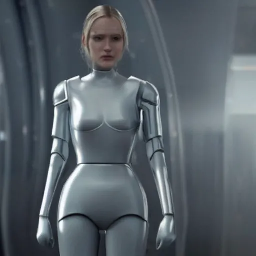 Image similar to female android, scene in a ridley scott movie