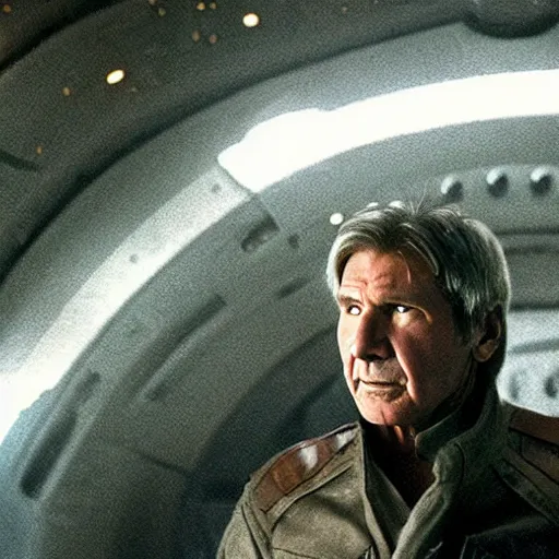 Image similar to A still of Harrison Ford as Commander Adama in Battlestar Galactica (2003)